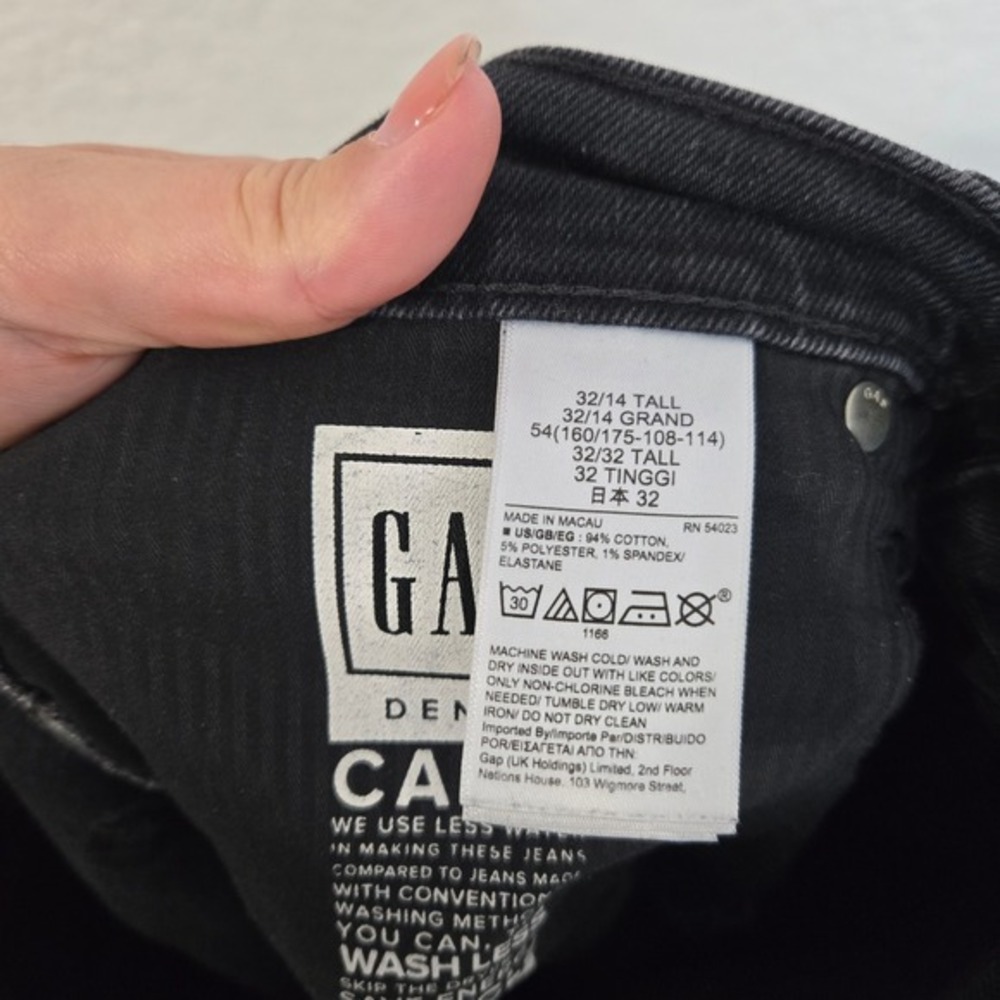 GAP‎ Cigarette High Rise Jeans Black Denim Raw Hem Size 32 Tall - Picture 5 of 5